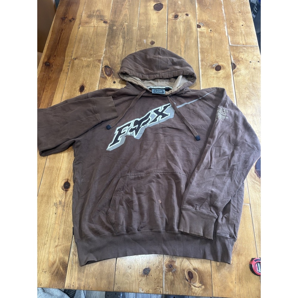 Fox Racing Mens XL Brown Pullover Hoodie Riders Company Graphic Sweatshirt